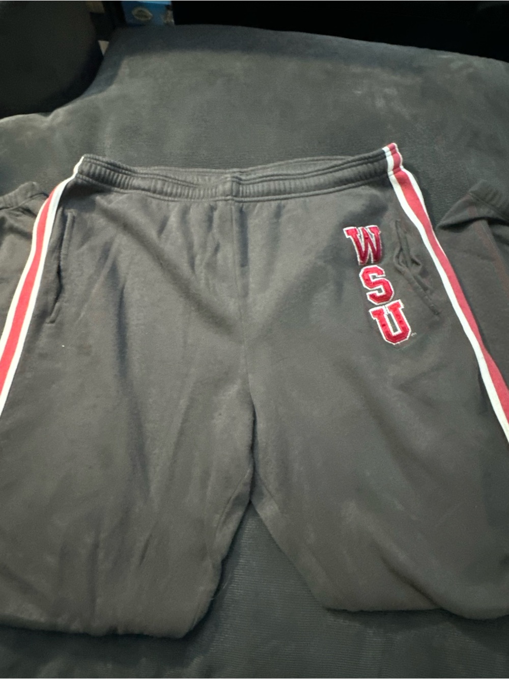 PINK Victoria's Secret Black Athletic Pants with Red & White Side Stripes